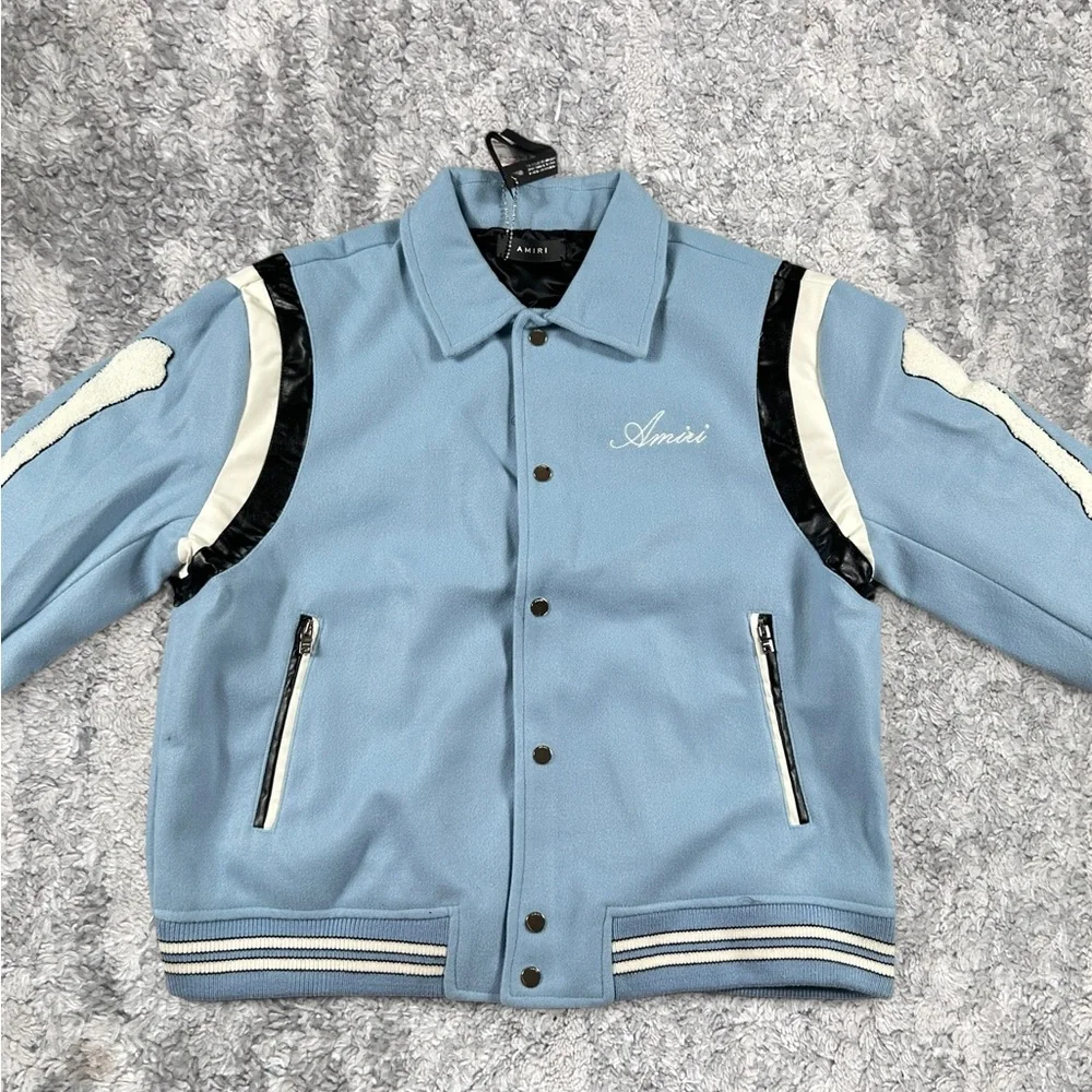 Amiri Bones Varsity Jacket Black Mens Size Large